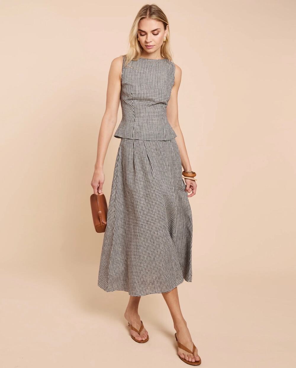 New few Moda O.P.T Aveline linen plaid skirt set $222 sz 12